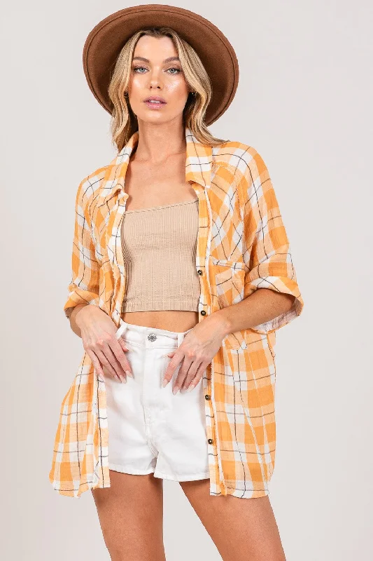 Special Offers SAGE + FIG Plaid Button Up Side Slit Shirt