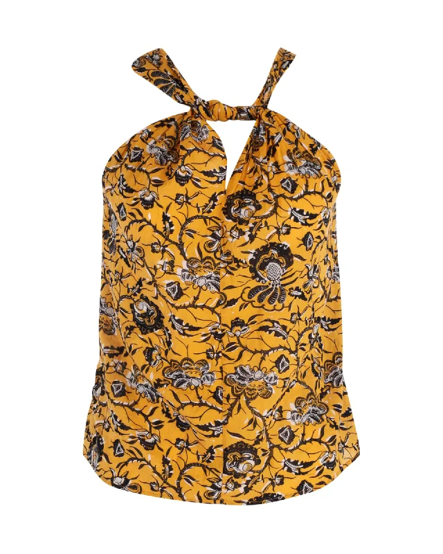 Flirty Fashion Discounts Isabel Marant Floral Print Halter Top in Yellow Cotton