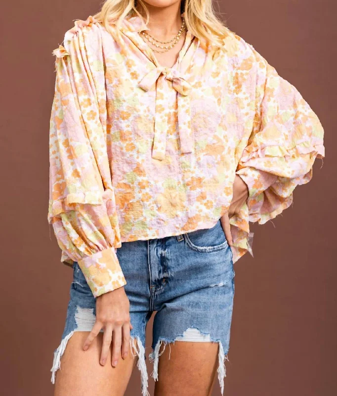 Mega Sales Seersucker Ruffle Top In Floral