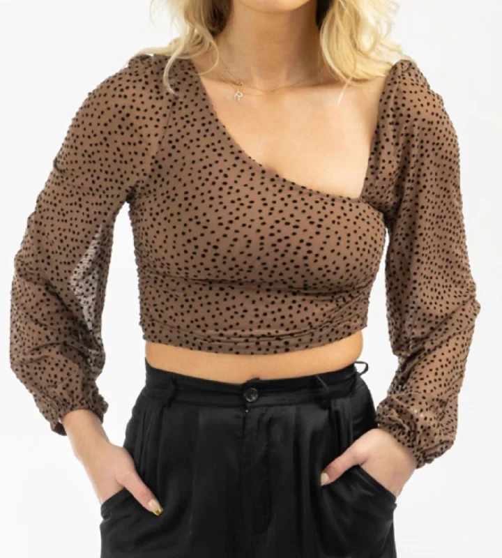 Exclusive Fashion Deals Dotted Asymmetric Ruched Top In Brown