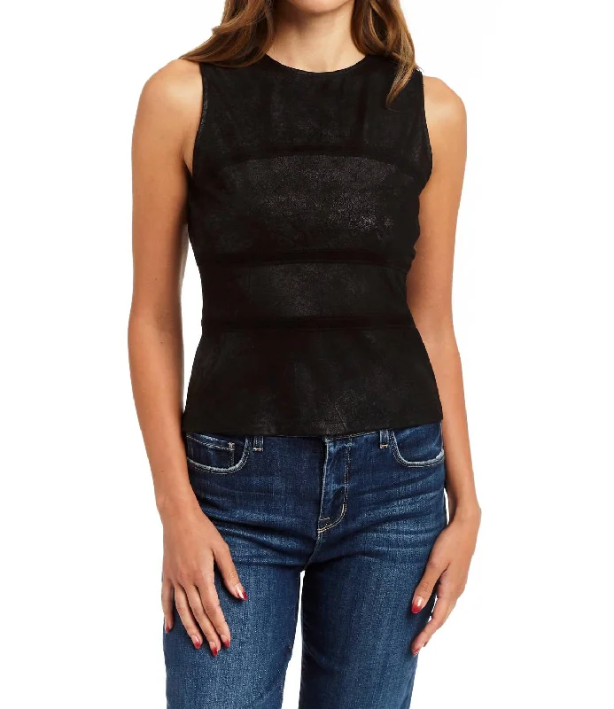 Trendy Fashion Sale Ash Seamed Faux Sudede Top In Black