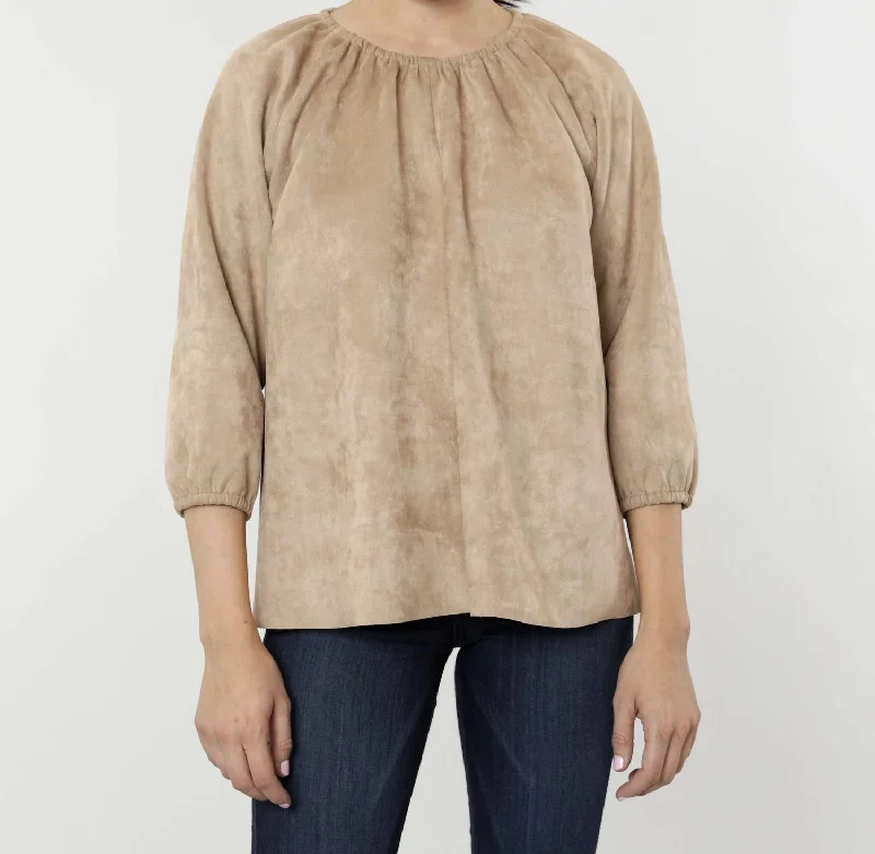 Urban Style Promotions Faux Suede Peasant Top In Camel