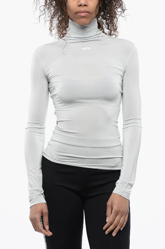 Top Deals Off-White Stretchy Turtleneck Top With Logo