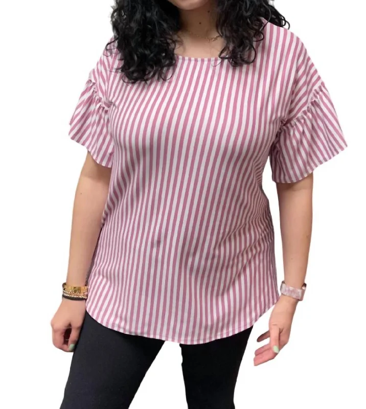 Stylish Savings Stripe Ruffle Top In Lavender