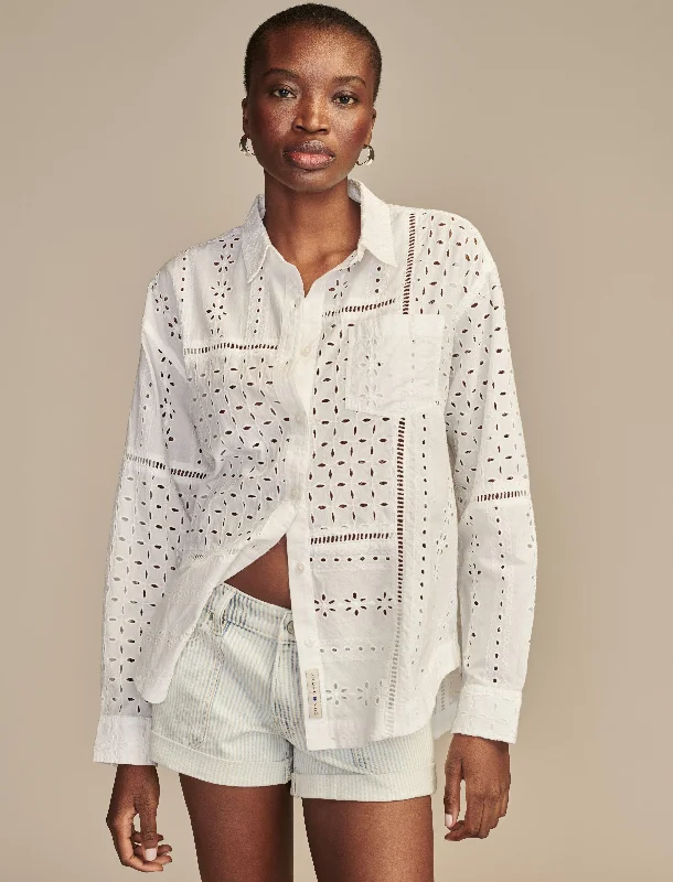 Edgy Fashion Deals Lucky Brand Women's Eyelet Prep Shirt