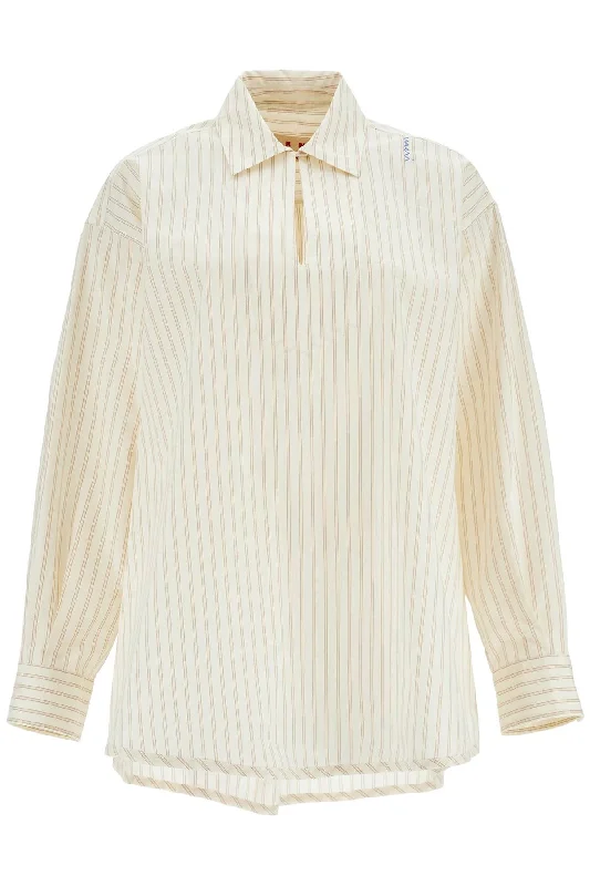 Luxury Casual Deals Marni Women's ivory Striped Cotton Top With Embroide Logo