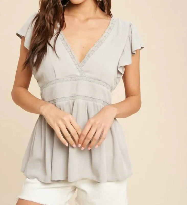 Style Breakthroughs Holly Flutter Sleeve Tie-Back Top In Dove Grey