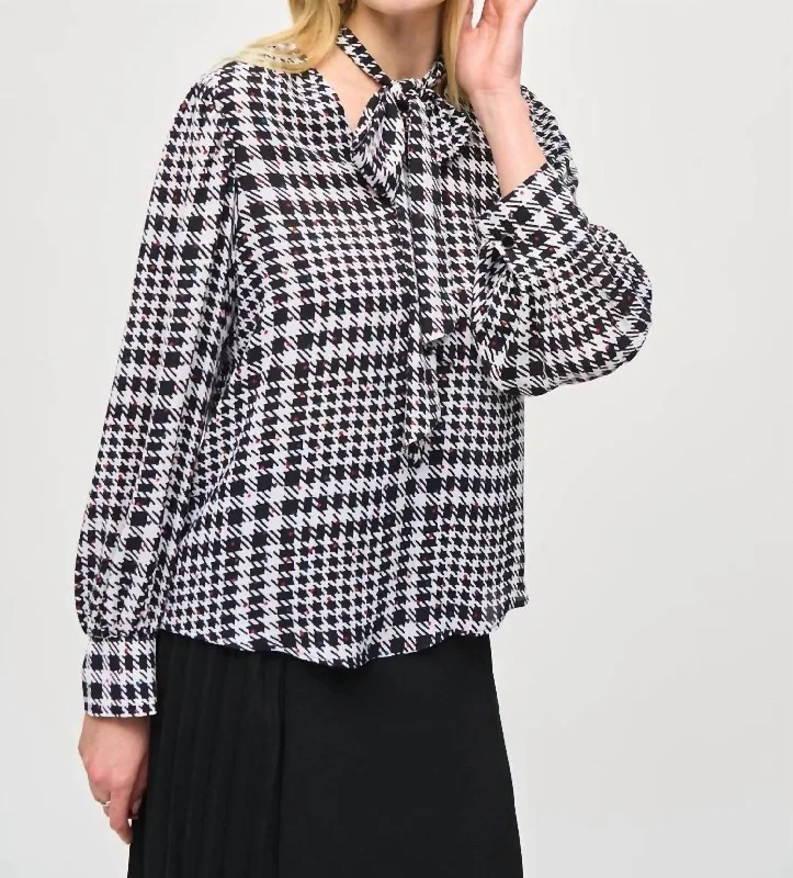 Season Offer Georgette Plaid Puff Sleeve Top In Vanilla / Multi