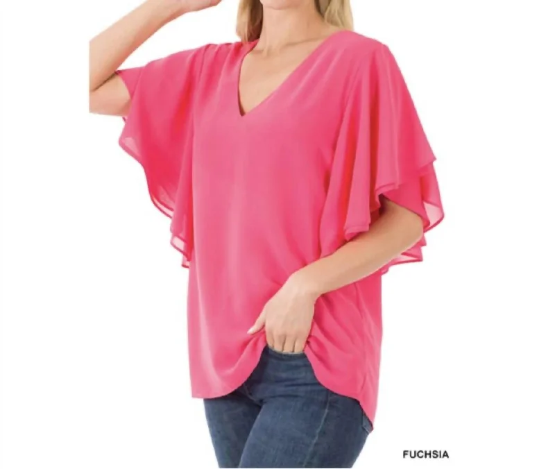 Premium Style Double Layer Chiffon Top In Fuchsia