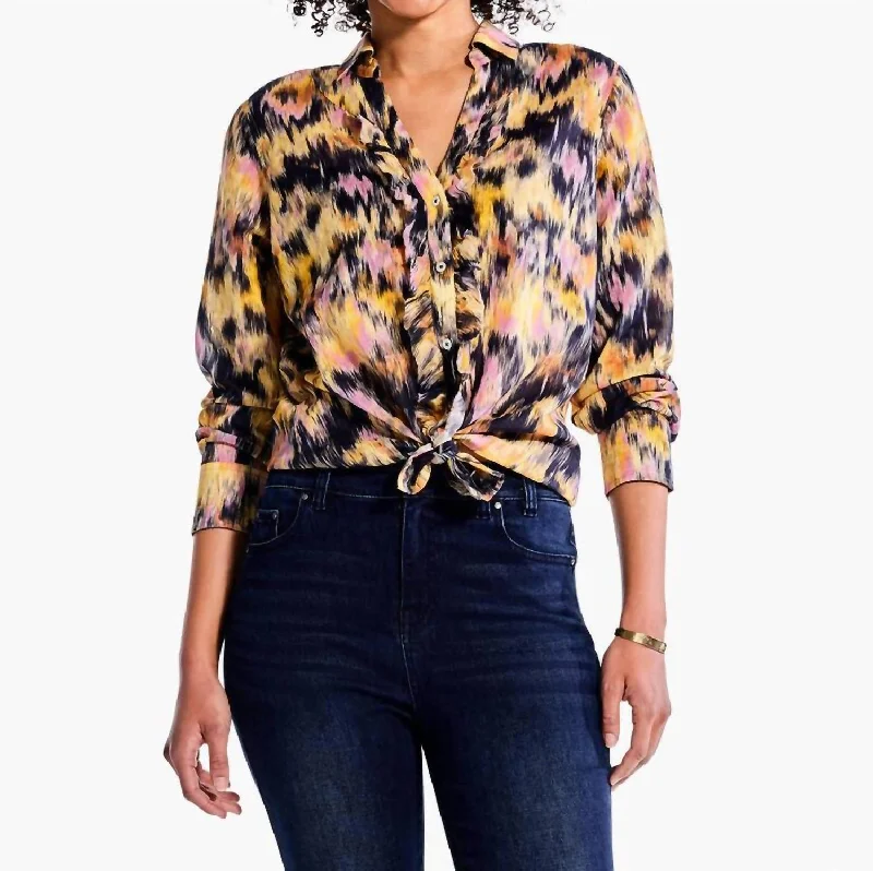 Urban Elegance Deals Dreamy Refined Ruffle Shirt In Yellow Multi