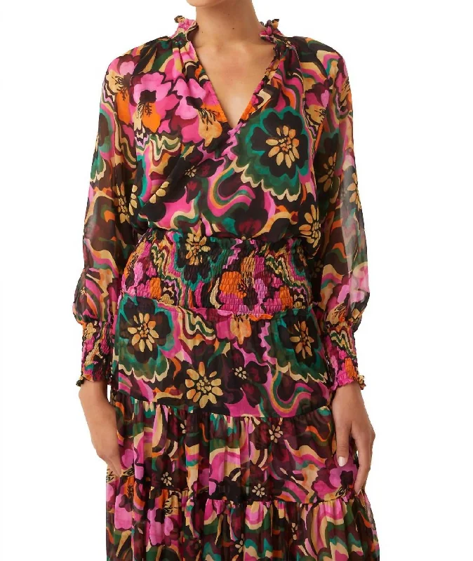 Day-To-Night Styles Alexis Top In Flora Groove Chiffon