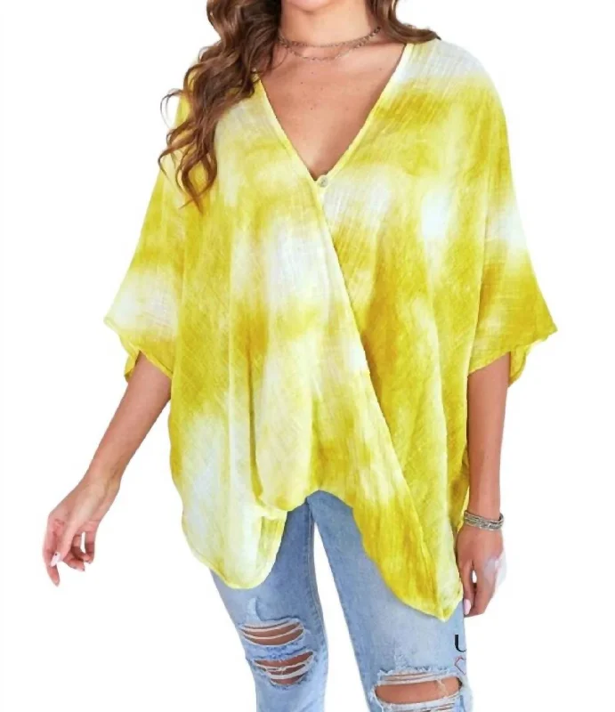 Elegant Fashion Offers Antonia Tie Dye Crossover Blouson Top In Lemon