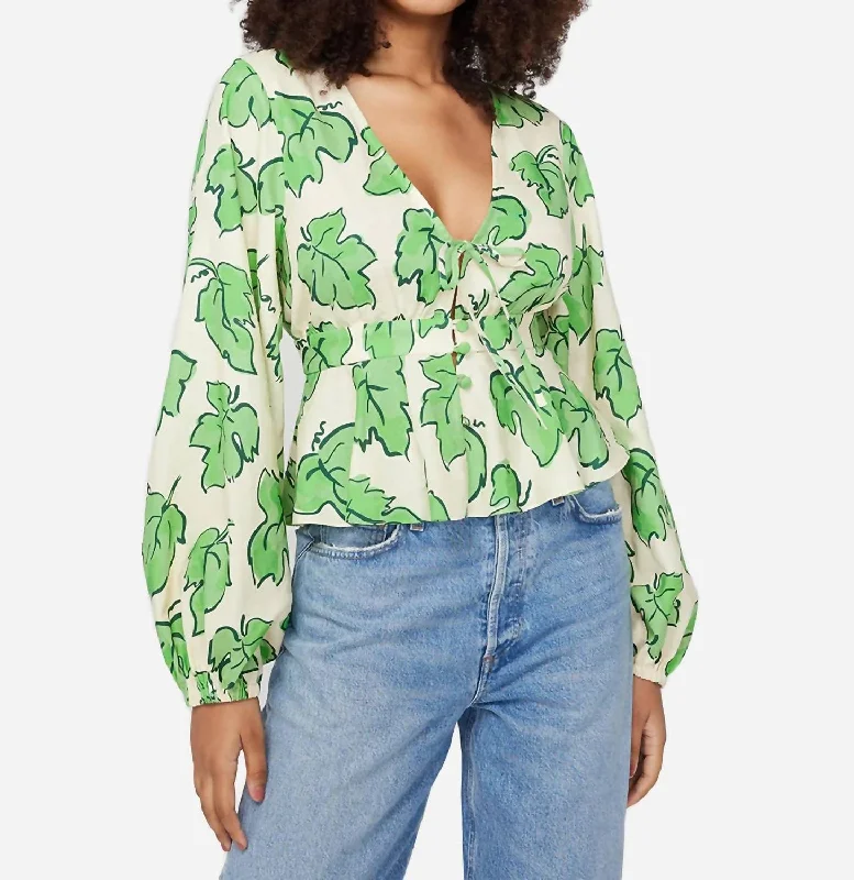 Buy More, Save More Irene Top In Green Vine Leaf Print