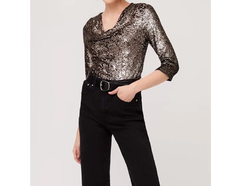 Fashion-Forward Offers Cowl Neck Bronze Sequin Top In Brown/bronze Sequin