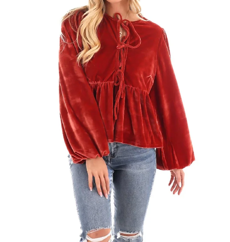 Luxury Casual Deals Forever Festive Velvet Top In Carmine