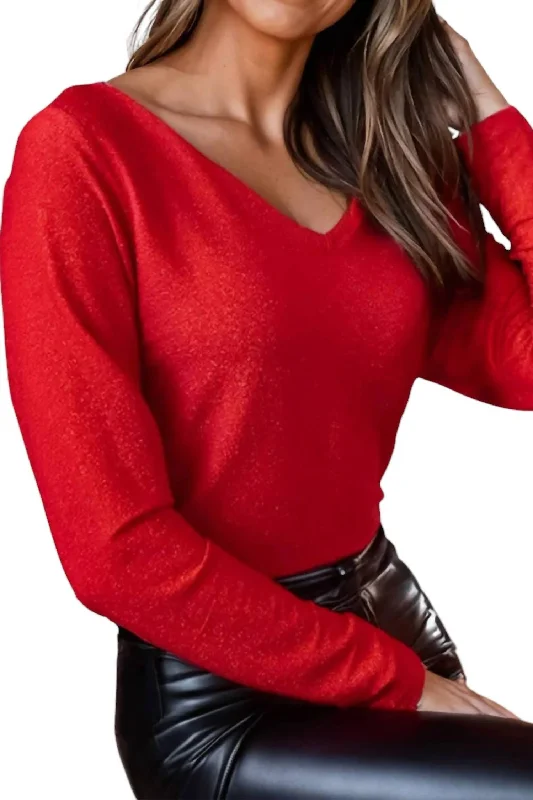 Limited Styles Metallic Bowknot Top In Red