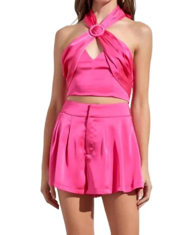 Trendy Looks On Sale Satin Halter Top In Bright Pink