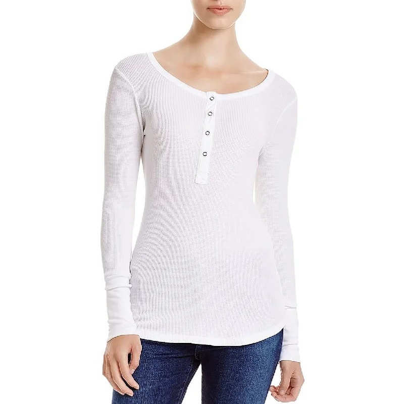 Trendy Threads Womens Waffle Crewneck Henley Top