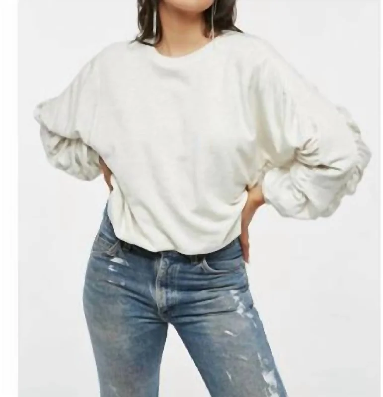 Budget Friendly Rouching Sleeve Top In White