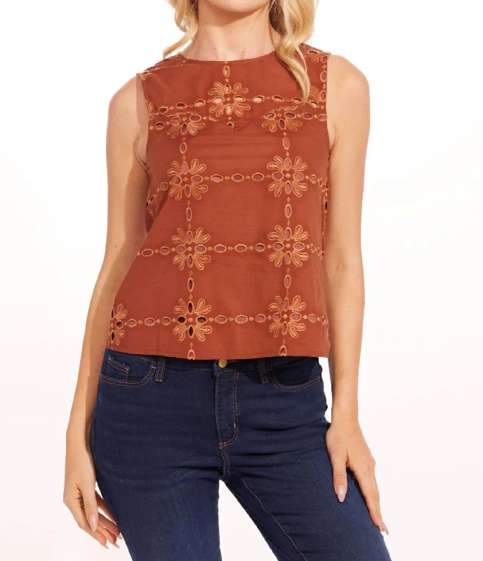 Inspired By You, Designed For You Carrie Cotton Eyelet Top In Sedona