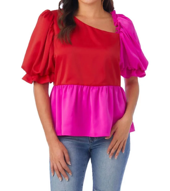 Style Redefined Rooney Top In Mollie Pink/lollipop Red