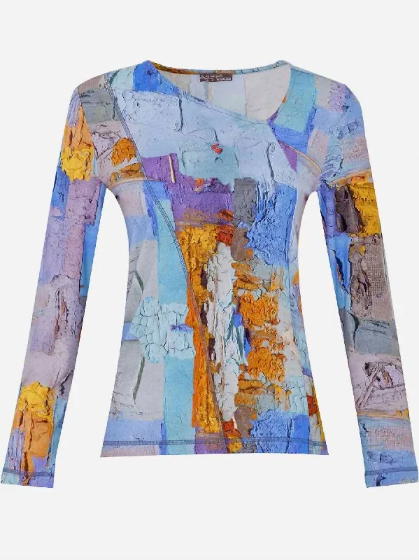 Limited Time Deal Simply Art Asymmetric Neckline Top In Multi Color