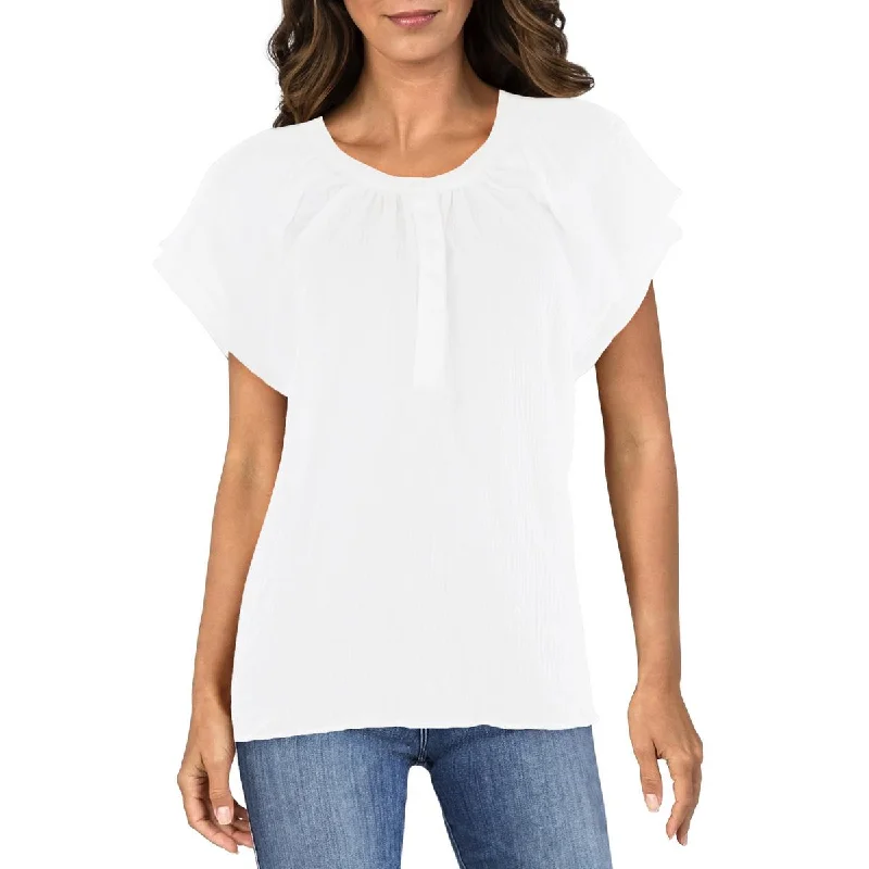 Unleash Your Fashion Womens Split Neck Flutter Sleeve Henley