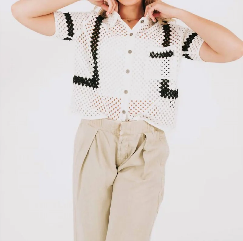 Best-Sellers Crochet Color Block Top In White