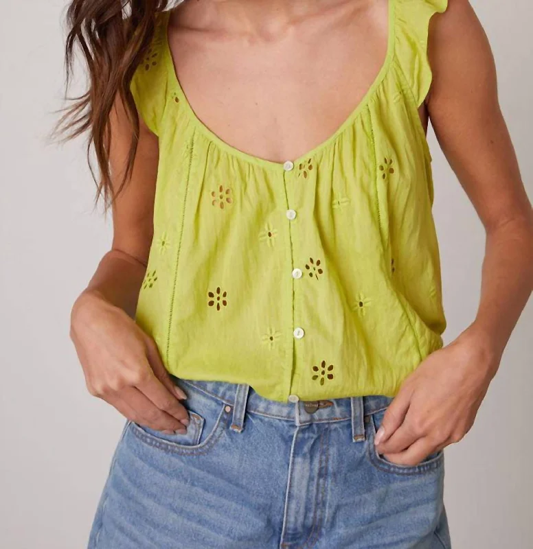 Edgy Fashion Deals Eyelet Coco Top In Lime