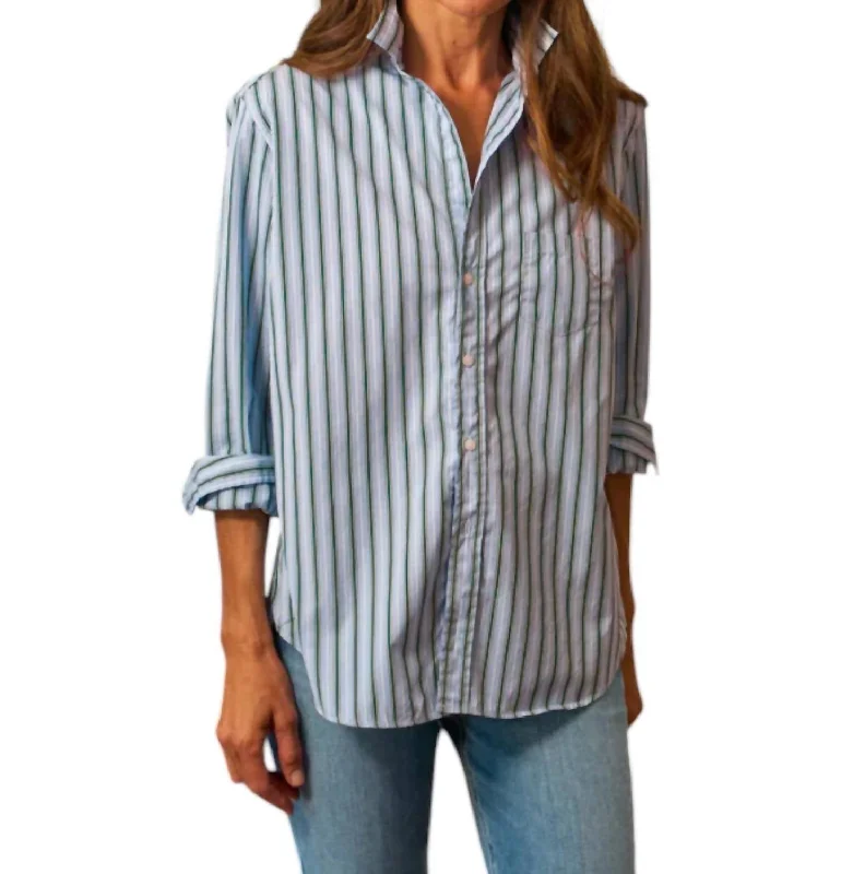 Unleash Your Trend Driven Style Joedy Boyfriend Button-Up Shirt In Blue And Green Multi Stripe