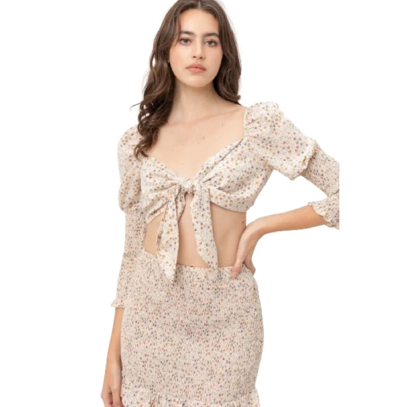 Limited Time Offers Front Tie Woven Printed Top