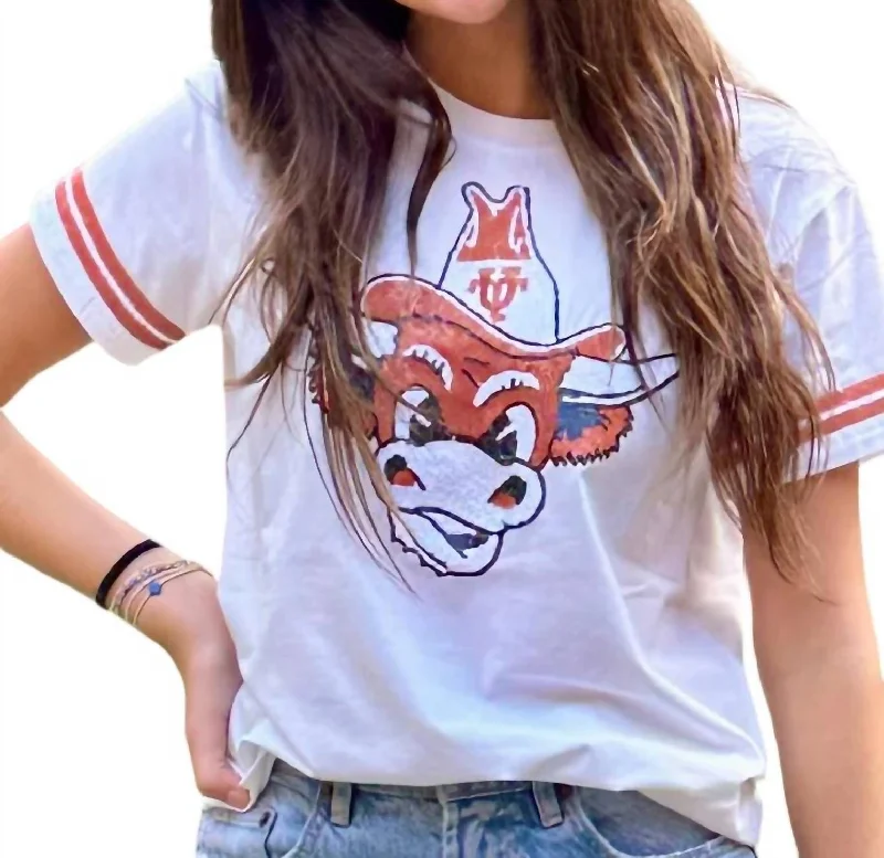 Valentine's Special Retro Sequin Ut Longhorn Top In White