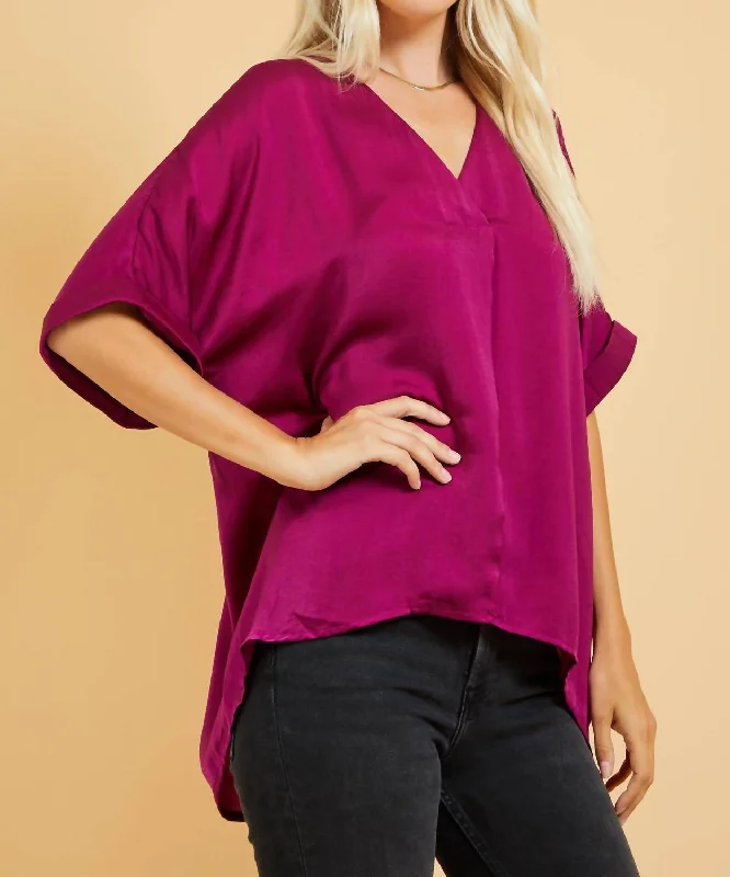 Edgy Fashion Deals V-Neck High-Low Top In Wine