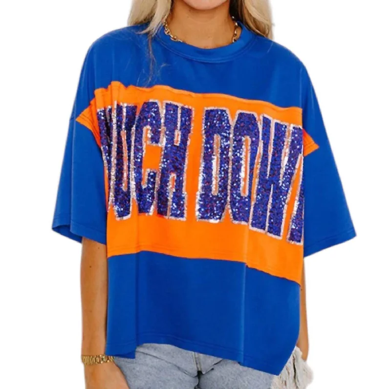 Seasonal Fashion Touch Down Sequin Shirt In Blue/orange