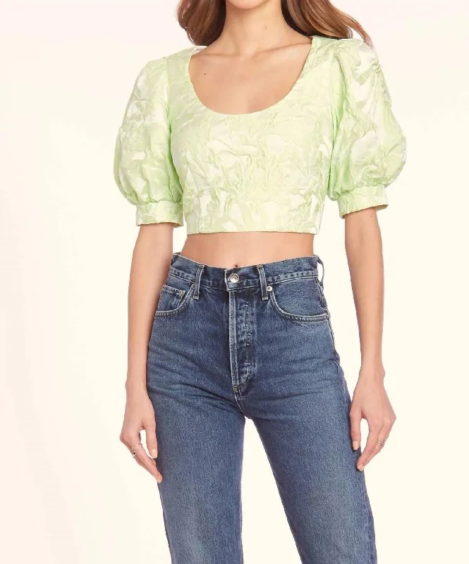 Relaxed Style Ballad Puff Sleeve Top In Cucumber