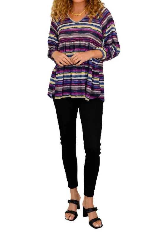 Fresh Styles, Fresh Deals Circle Back Striped V-Neck Top In Multi