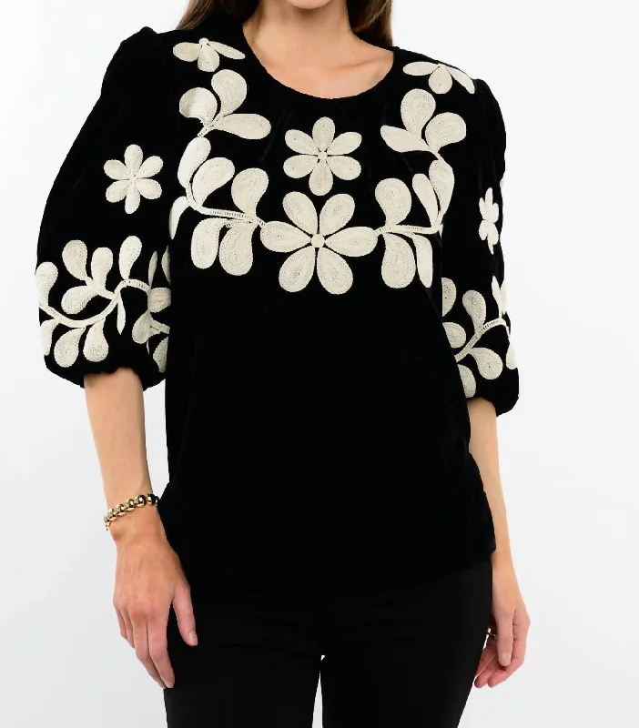 Hot Items Velvet Embroidered Top In Black