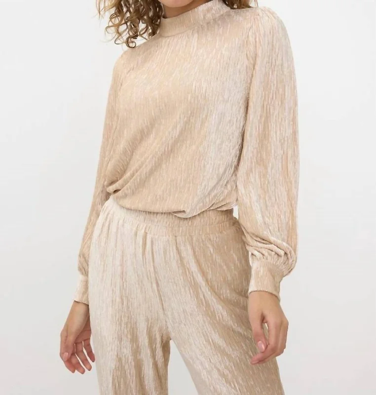 Classic Modern Offers Crinkled Velvet Top In Sand