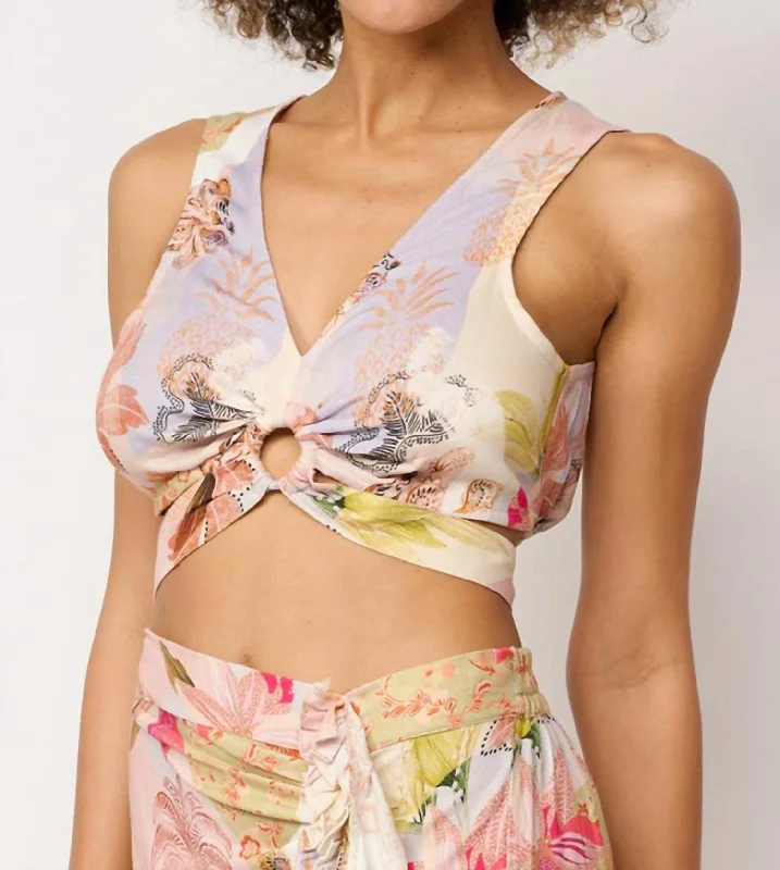 Casual Chic Sandbar Wrap Top In Beige Multi