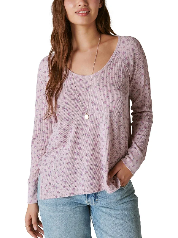 Limited Time Deal Womens Scoop Neck Floral Thermal Top