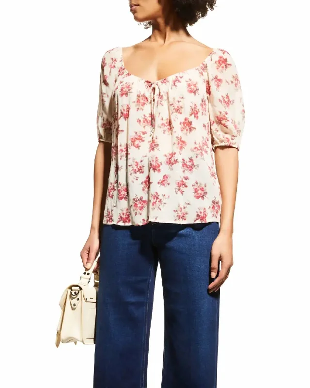 The Good Stuff Franciska Top In Nude Cream/cherry Red