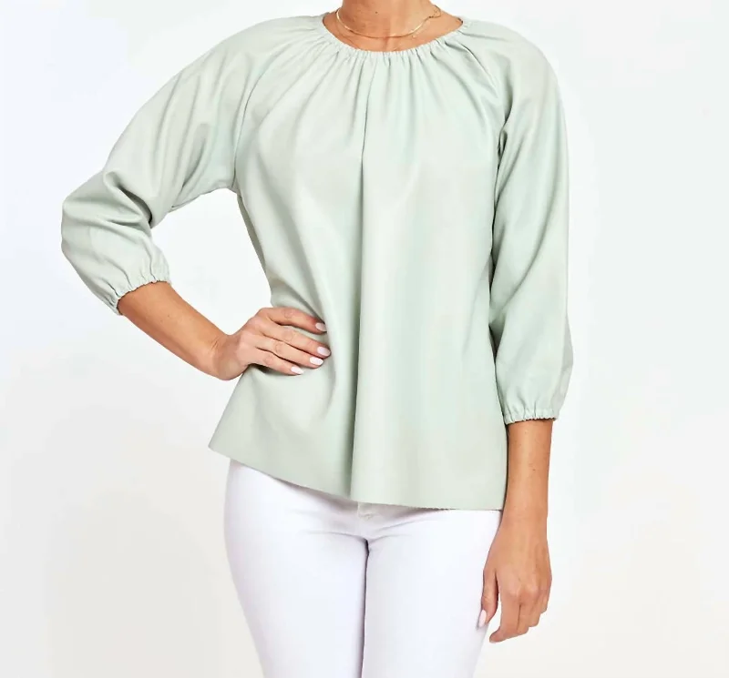 Holiday Glam Blakely Faux Leather Puff Sleeve Top In Mint