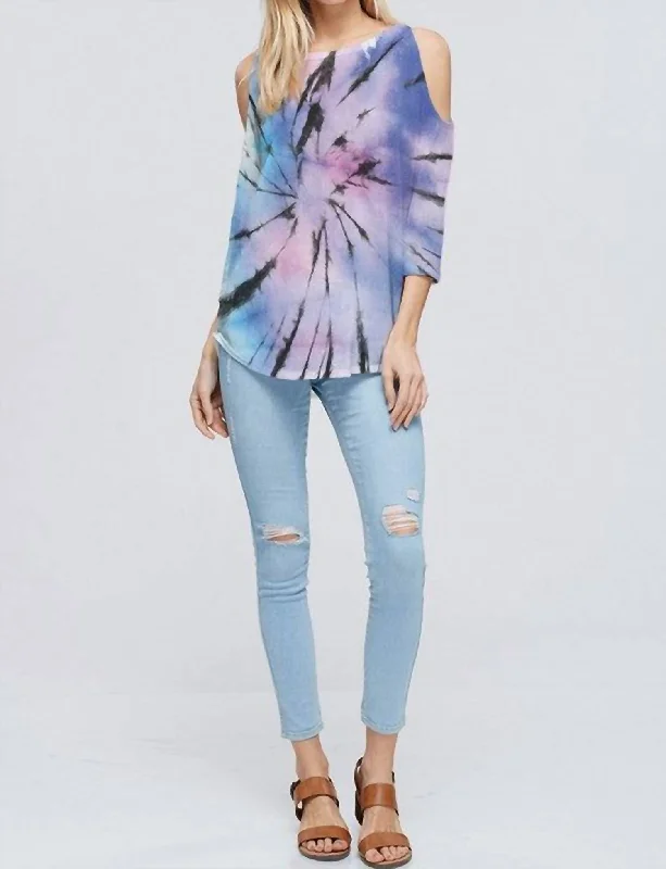 Hot Trends Starburst Cold Shoulder Tie Dye Top In Multi