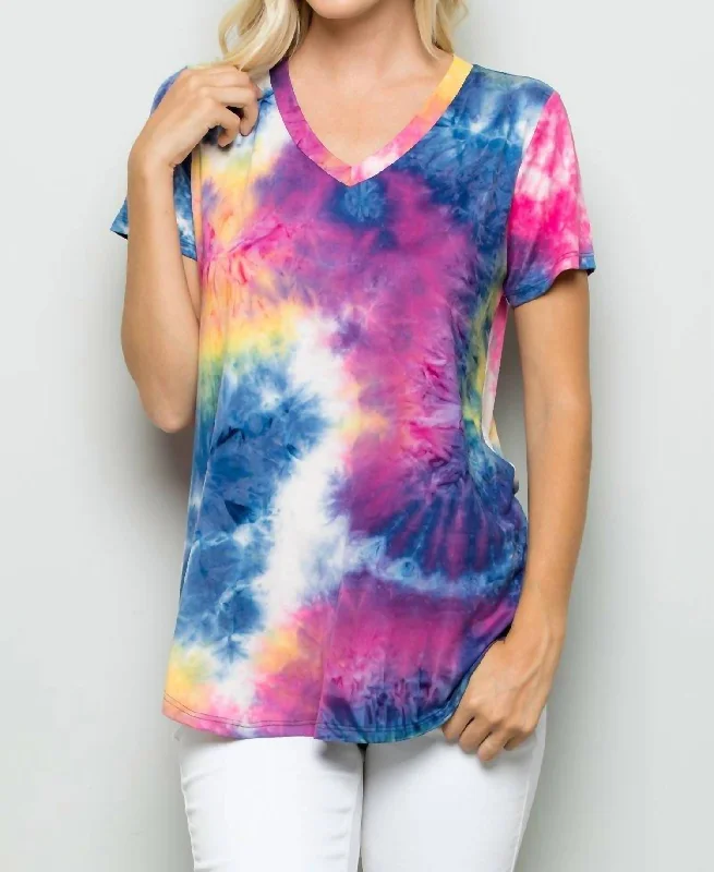 Fashionista Favorites Paradise Tie Dye Top In Hot Pink Multi