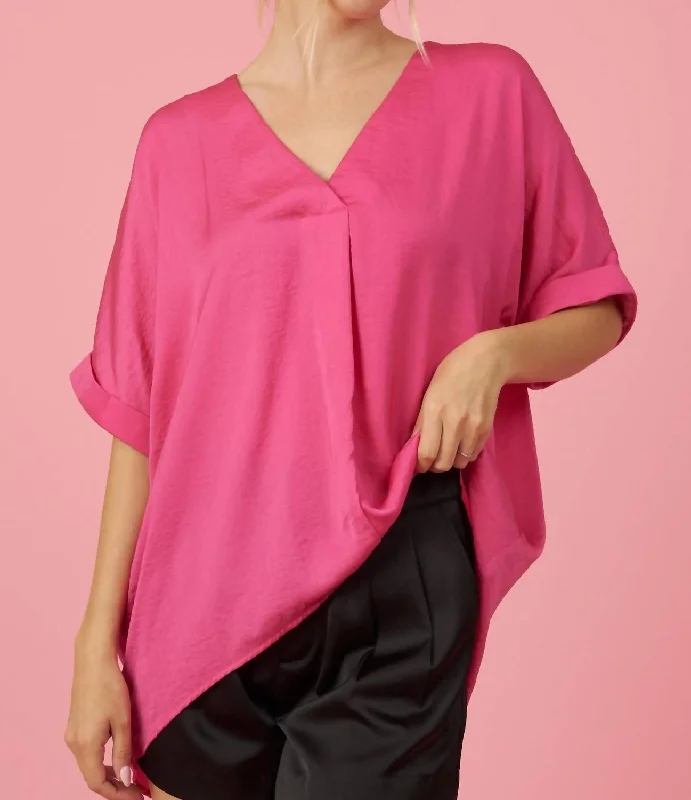 Flash Sale Starts V-Neck High-Low Top In Hot Pink