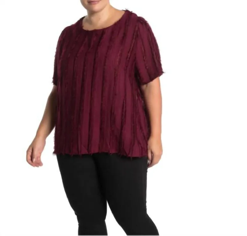 Seize Bargains Shadow Stripe Eyelash Merlot Fringe Top In Red