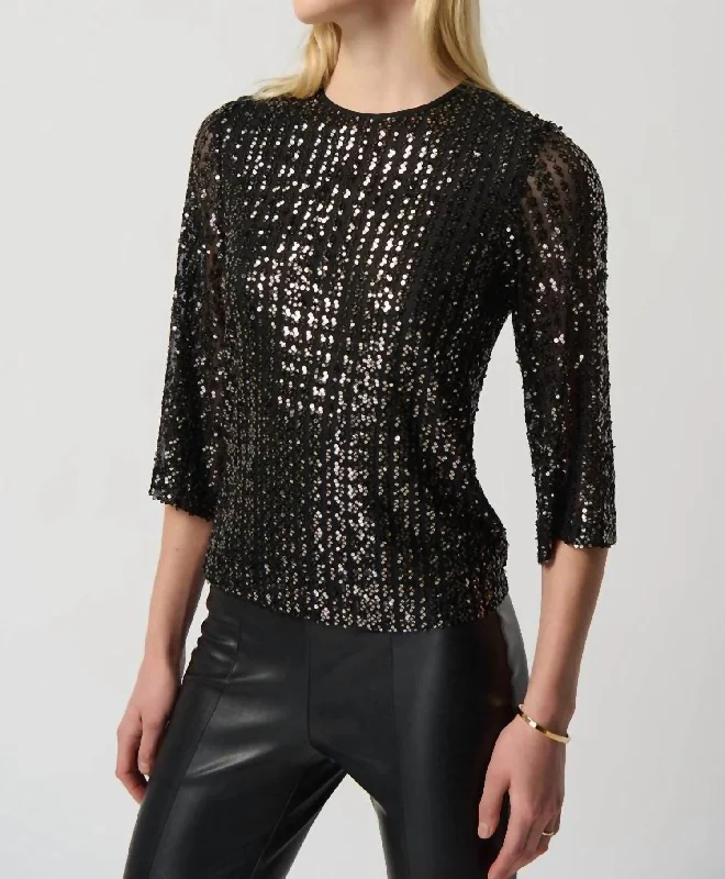 Flash Sale Sequin Boxy Top In Black And Gold Sequin