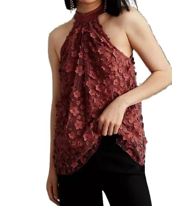 Timeless Elegance Redefined Floral Halter Top In Red