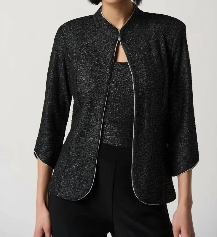 Trend Leading Collection Foiled Textured Knit Two-Piece Top Set In Black Silver