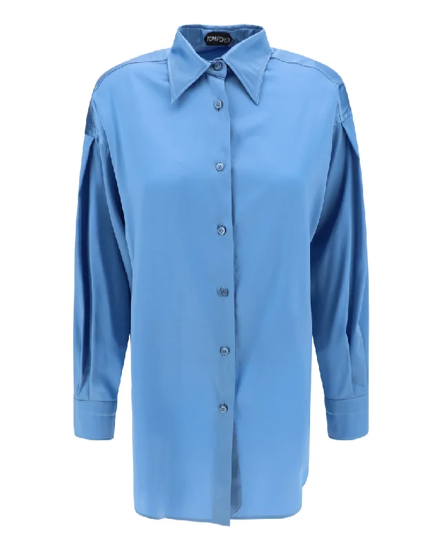 Discount Extravaganza Tom Ford Womens Blue Silk Dress Shirt